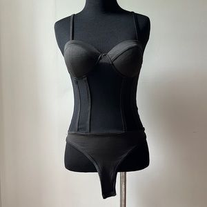 Fashion Nova Black Bustier Mesh Bodysuit